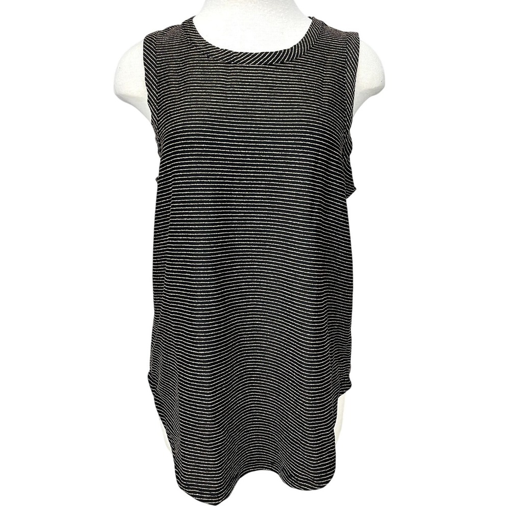 NWT CHASER Womens (XL) Tank Black & Metallic Gold Sleeveless Pin Striped Sparkle